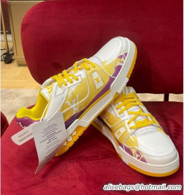 Good Looking Louis Vuitton LV Trainer Sneakers in Printed Calf Leather Yellow/Purple 21223102