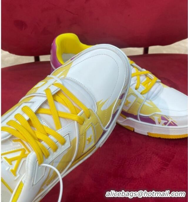 Good Looking Louis Vuitton LV Trainer Sneakers in Printed Calf Leather Yellow/Purple 21223102