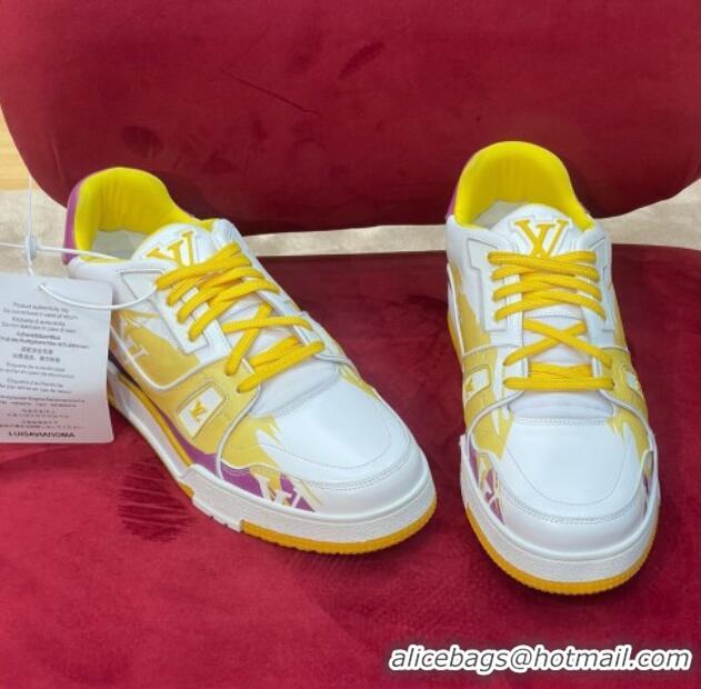 Good Looking Louis Vuitton LV Trainer Sneakers in Printed Calf Leather Yellow/Purple 21223102