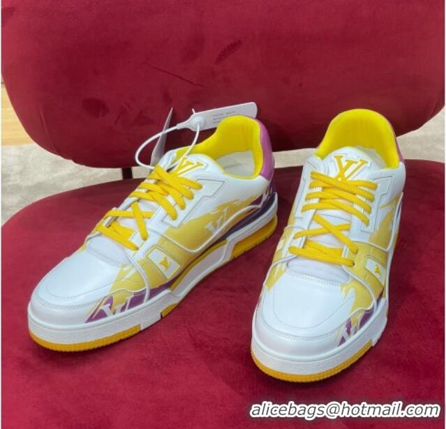 Good Looking Louis Vuitton LV Trainer Sneakers in Printed Calf Leather Yellow/Purple 21223102