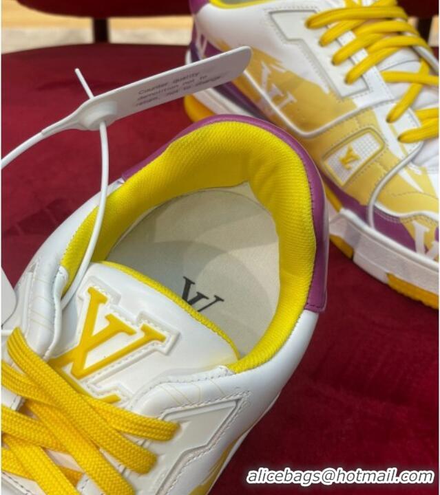 Good Looking Louis Vuitton LV Trainer Sneakers in Printed Calf Leather Yellow/Purple 21223102