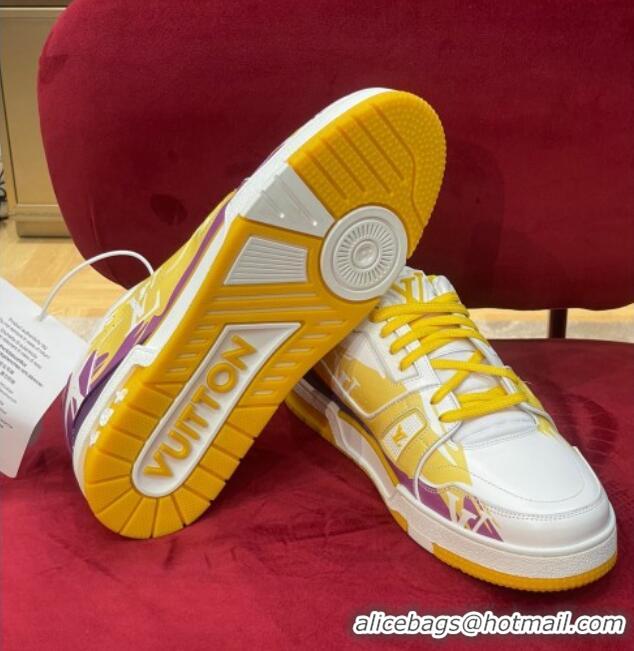 Good Looking Louis Vuitton LV Trainer Sneakers in Printed Calf Leather Yellow/Purple 21223102