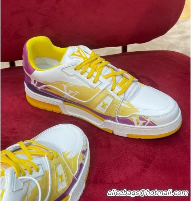 Good Looking Louis Vuitton LV Trainer Sneakers in Printed Calf Leather Yellow/Purple 21223102