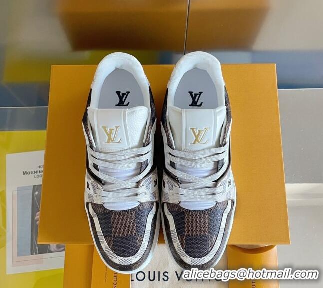 Pretty Style Louis Vuitton Men's LV Trainer Sneakers in Damier Calf Leather Brown/White 1223104