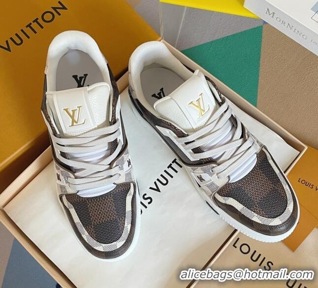 Pretty Style Louis Vuitton Men's LV Trainer Sneakers in Damier Calf Leather Brown/White 1223104