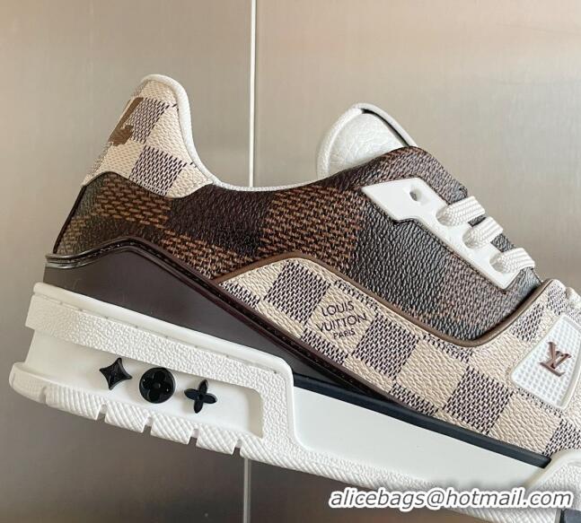 Pretty Style Louis Vuitton Men's LV Trainer Sneakers in Damier Calf Leather Brown/White 1223104