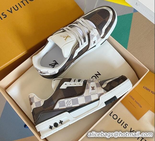 Pretty Style Louis Vuitton Men's LV Trainer Sneakers in Damier Calf Leather Brown/White 1223104