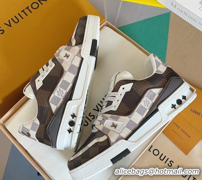 Pretty Style Louis Vuitton Men's LV Trainer Sneakers in Damier Calf Leather Brown/White 1223104