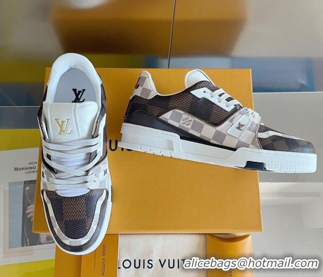 Pretty Style Louis Vuitton Men's LV Trainer Sneakers in Damier Calf Leather Brown/White 1223104