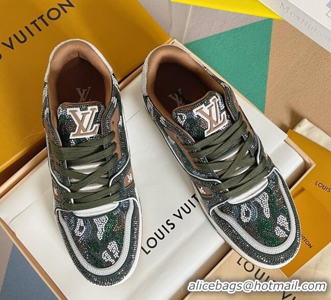 Top Grade Louis Vuitton Men's LV Trainer Sneakers Covered with Crystals Black 1223106