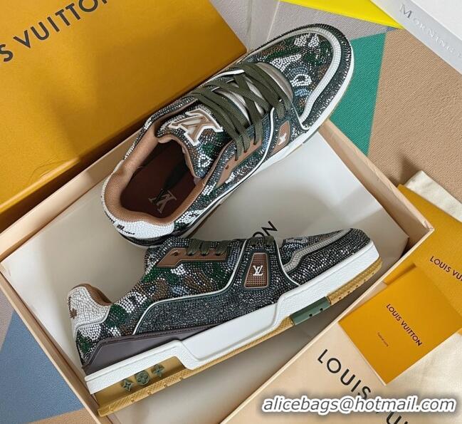 Top Grade Louis Vuitton Men's LV Trainer Sneakers Covered with Crystals Black 1223106