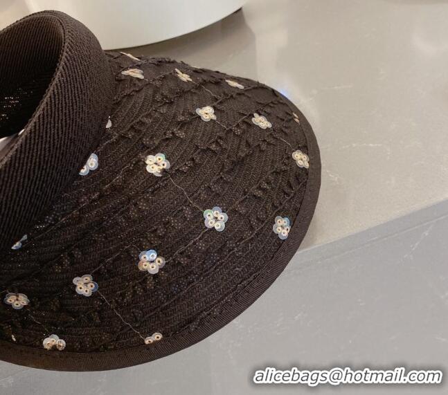 AAAAA Discount Dior Visor Straw Hat with Sequins 021627 Black 2023