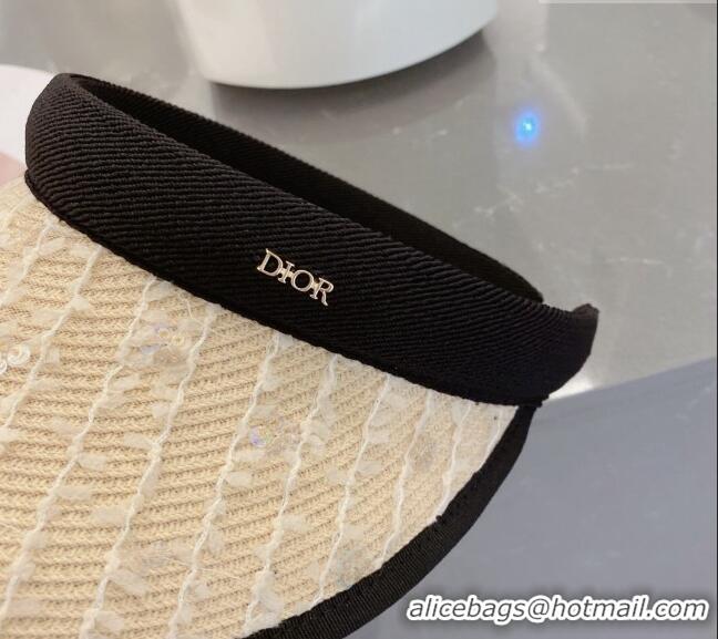 Best Price Dior Visor Straw Hat with Sequins 021627 Beige 2023