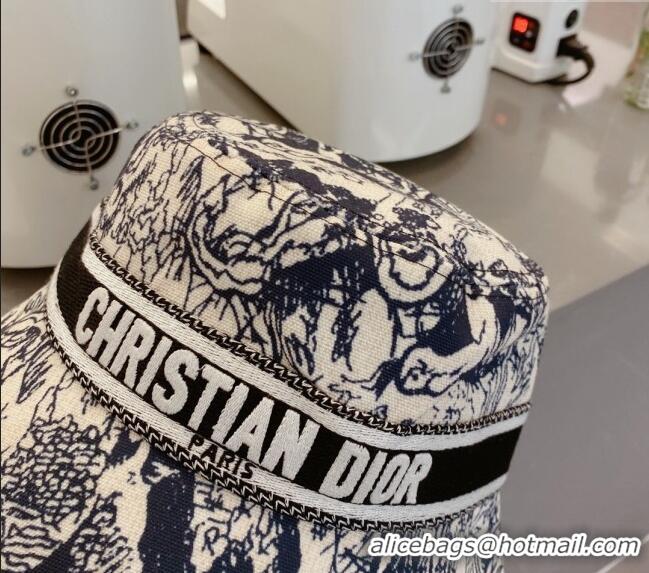 Luxury Cheap Dior Toile de Jouy Reverse Bucket Hat D0126 Black 2023