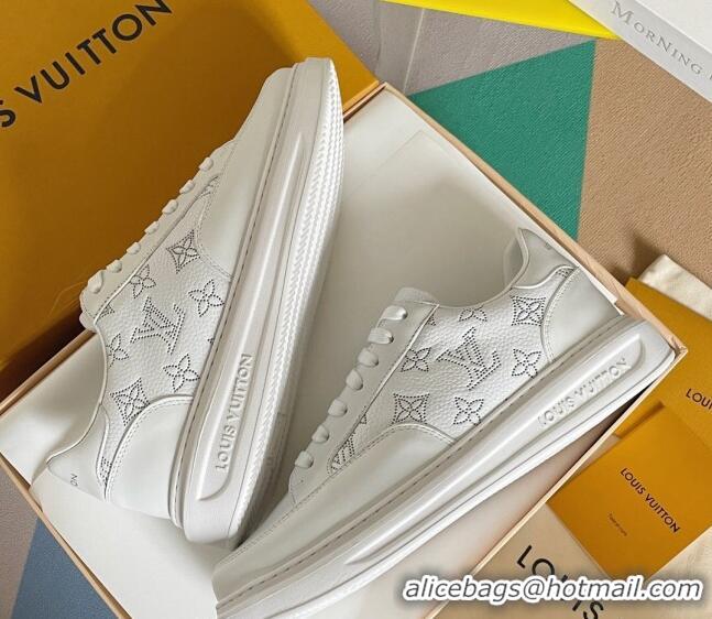 Grade Quality Louis Vuitton Men's Beverly Hills Sneakers in Perforated Monogram Leather White 12261130