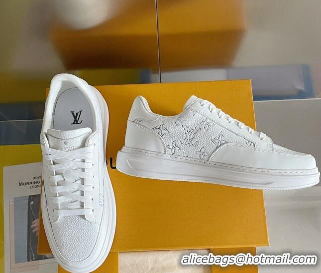 Grade Quality Louis Vuitton Men's Beverly Hills Sneakers in Perforated Monogram Leather White 12261130