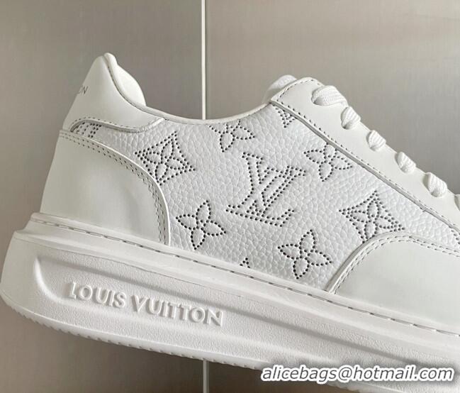 Grade Quality Louis Vuitton Men's Beverly Hills Sneakers in Perforated Monogram Leather White 12261130