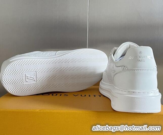 Grade Quality Louis Vuitton Men's Beverly Hills Sneakers in Perforated Monogram Leather White 12261130