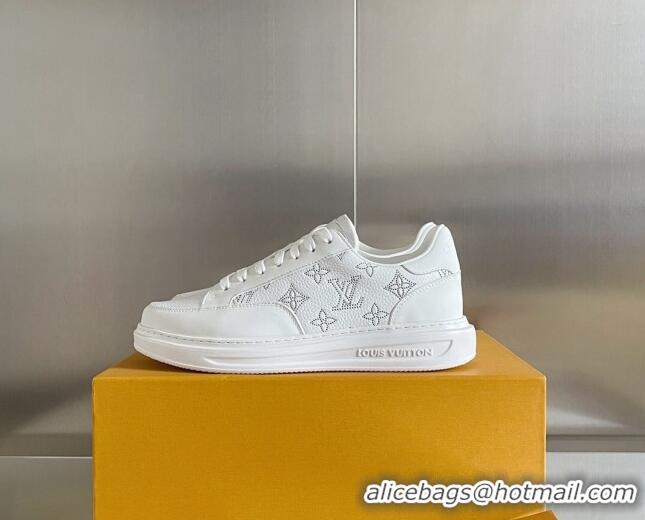 Grade Quality Louis Vuitton Men's Beverly Hills Sneakers in Perforated Monogram Leather White 12261130