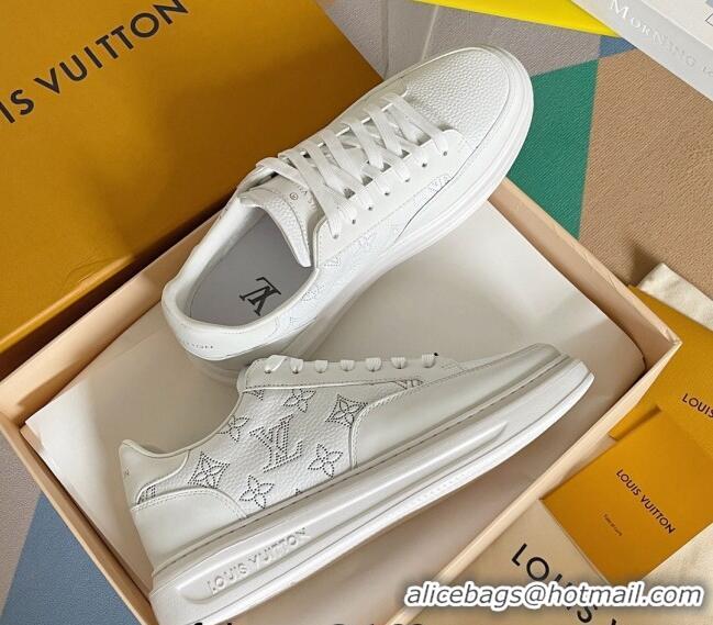 Grade Quality Louis Vuitton Men's Beverly Hills Sneakers in Perforated Monogram Leather White 12261130