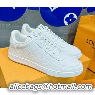 Best Grade Louis Vuitton Men's Rivoli Sneakers in Mini Monogram Embossed Leather All White 12261131