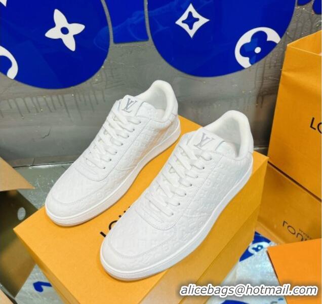 Best Grade Louis Vuitton Men's Rivoli Sneakers in Mini Monogram Embossed Leather All White 12261131