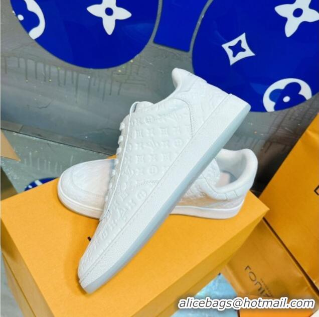 Best Grade Louis Vuitton Men's Rivoli Sneakers in Mini Monogram Embossed Leather All White 12261131