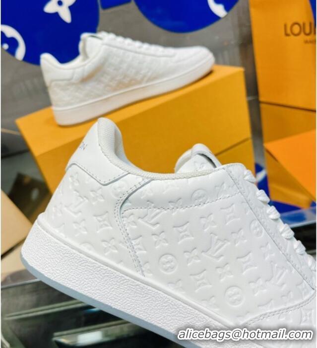 Best Grade Louis Vuitton Men's Rivoli Sneakers in Mini Monogram Embossed Leather All White 12261131