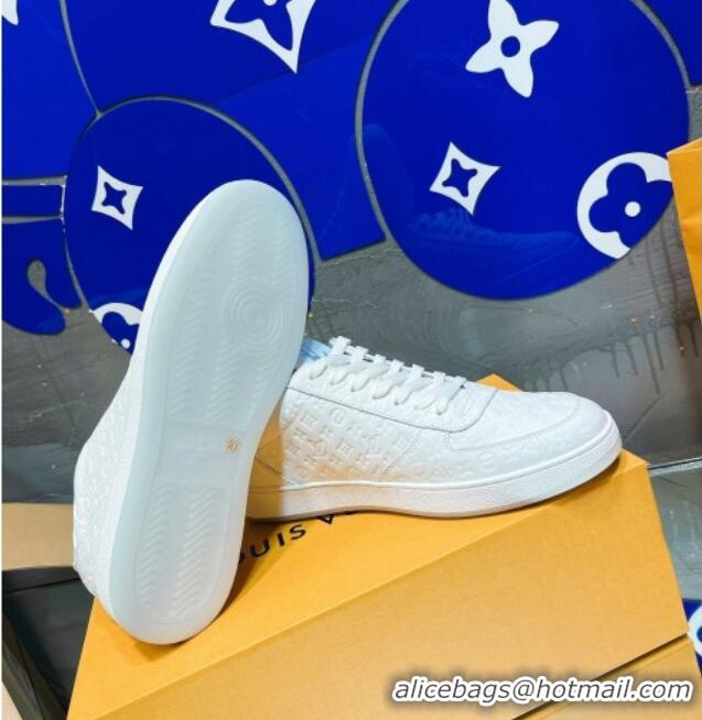 Best Grade Louis Vuitton Men's Rivoli Sneakers in Mini Monogram Embossed Leather All White 12261131