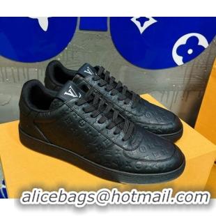 Shop Duplicate Louis Vuitton Men's Rivoli Sneakers in Mini Monogram Embossed Leather Black 2261132