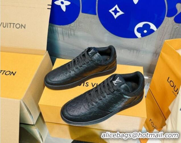 Shop Duplicate Louis Vuitton Men's Rivoli Sneakers in Mini Monogram Embossed Leather Black 2261132