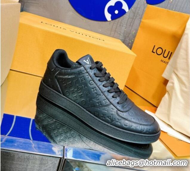 Shop Duplicate Louis Vuitton Men's Rivoli Sneakers in Mini Monogram Embossed Leather Black 2261132