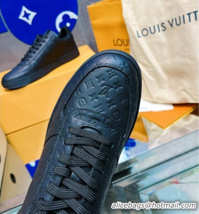 Shop Duplicate Louis Vuitton Men's Rivoli Sneakers in Mini Monogram Embossed Leather Black 2261132