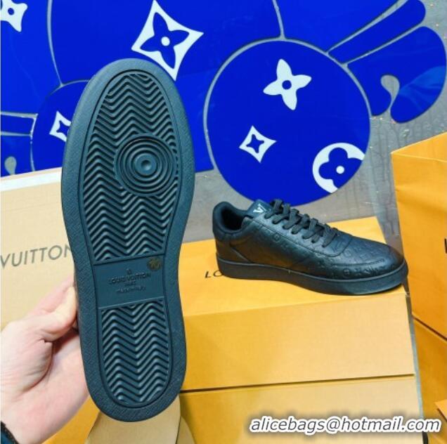 Shop Duplicate Louis Vuitton Men's Rivoli Sneakers in Mini Monogram Embossed Leather Black 2261132