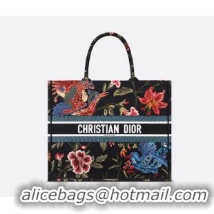 ​Top Quality Large Dior Book Tote Multicolor Dior Birds Embroidery M911 Black