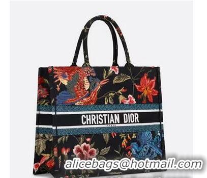 ​Top Quality Large Dior Book Tote Multicolor Dior Birds Embroidery M911 Black