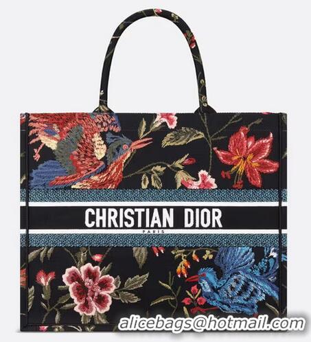 ​Top Quality Large Dior Book Tote Multicolor Dior Birds Embroidery M911 Black