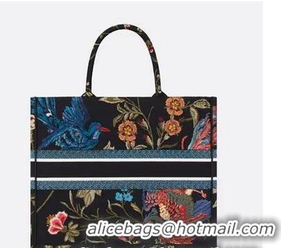 ​Top Quality Large Dior Book Tote Multicolor Dior Birds Embroidery M911 Black