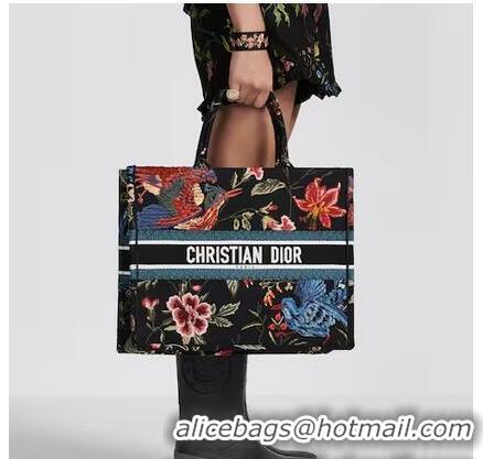 ​Top Quality Large Dior Book Tote Multicolor Dior Birds Embroidery M911 Black