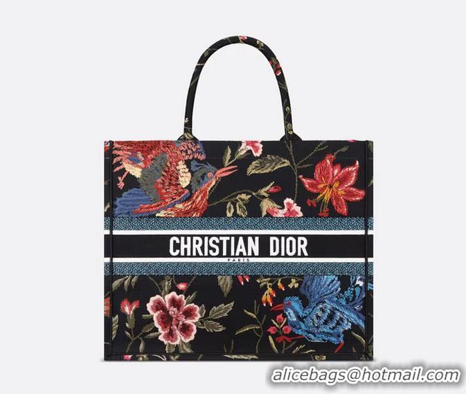 ​Top Quality Large Dior Book Tote Multicolor Dior Birds Embroidery M911 Black