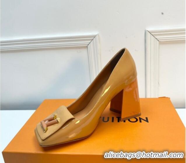 Popular Style Louis Vuitton Shake Pumps 8.5cm in Patent Leather with LV Twist Brown 2261137