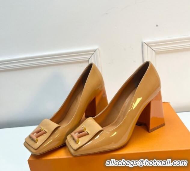 Popular Style Louis Vuitton Shake Pumps 8.5cm in Patent Leather with LV Twist Brown 2261137