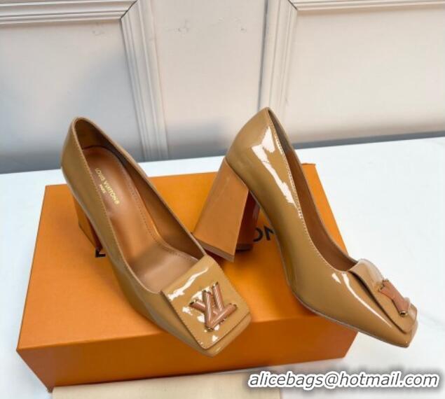 Popular Style Louis Vuitton Shake Pumps 8.5cm in Patent Leather with LV Twist Brown 2261137