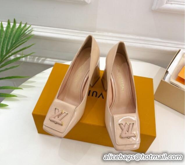 Stylish Louis Vuitton Shake Pumps 8.5cm in Patent Leather with LV Twist Nude 020601