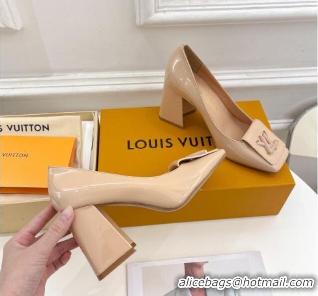 Stylish Louis Vuitton Shake Pumps 8.5cm in Patent Leather with LV Twist Nude 020601