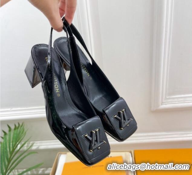 Classic Hot Louis Vuitton Shake Slingback Pumps 5.5cm in Patent Leather with LV Twist Black 122711