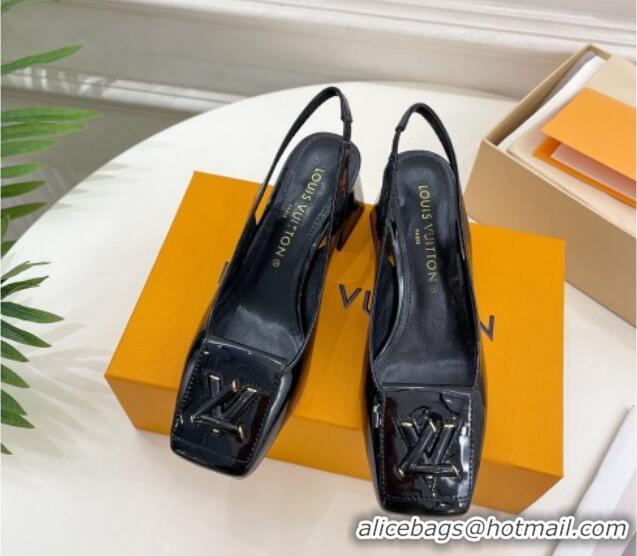 Classic Hot Louis Vuitton Shake Slingback Pumps 5.5cm in Patent Leather with LV Twist Black 122711