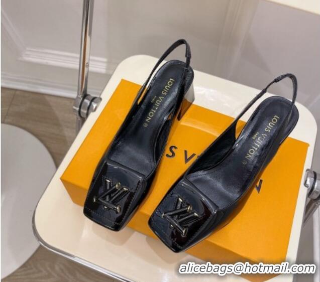 Classic Hot Louis Vuitton Shake Slingback Pumps 5.5cm in Patent Leather with LV Twist Black 122711