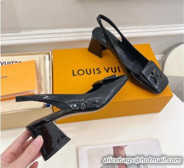 Classic Hot Louis Vuitton Shake Slingback Pumps 5.5cm in Patent Leather with LV Twist Black 122711