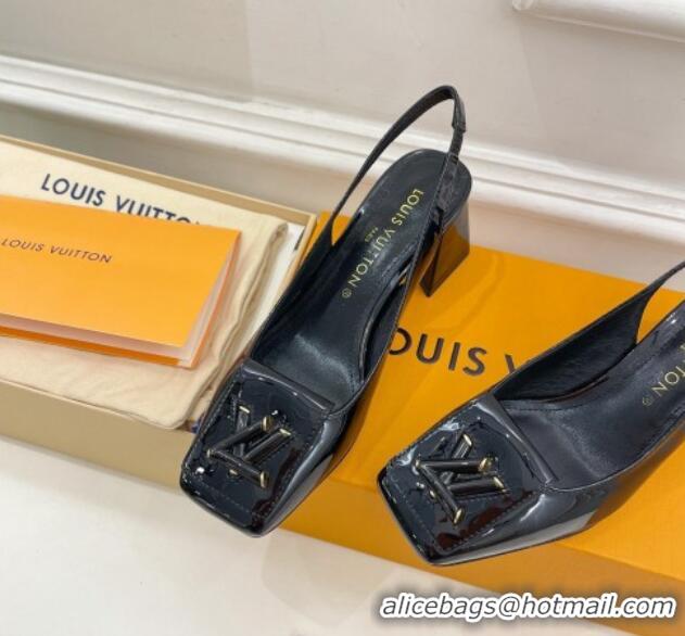 Classic Hot Louis Vuitton Shake Slingback Pumps 5.5cm in Patent Leather with LV Twist Black 122711